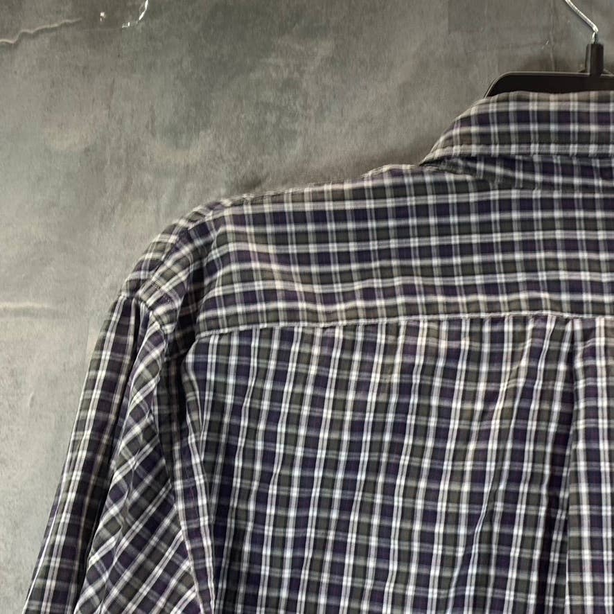 LANDS' END Men's Navy Mini Check Regular-Fit Button-Up Dress Shirt SZ 15.5-32