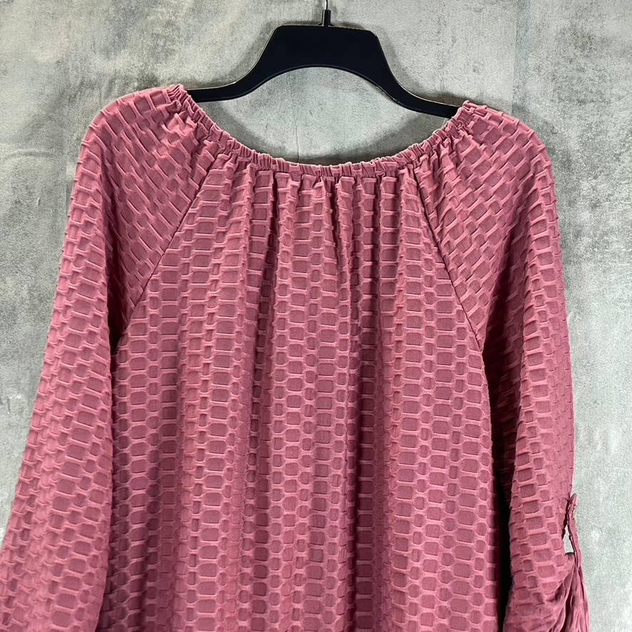 NY COLLECTION Women's Mauve Honeycomb Half-Zip 3/4 Sleeve Henley Top SZ L