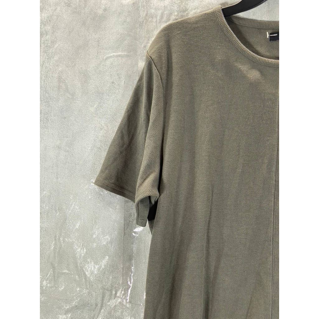 JACKSON Men's Olive Textured Crewneck Curved-Hem Short-Sleeve T-Shirt SZ M