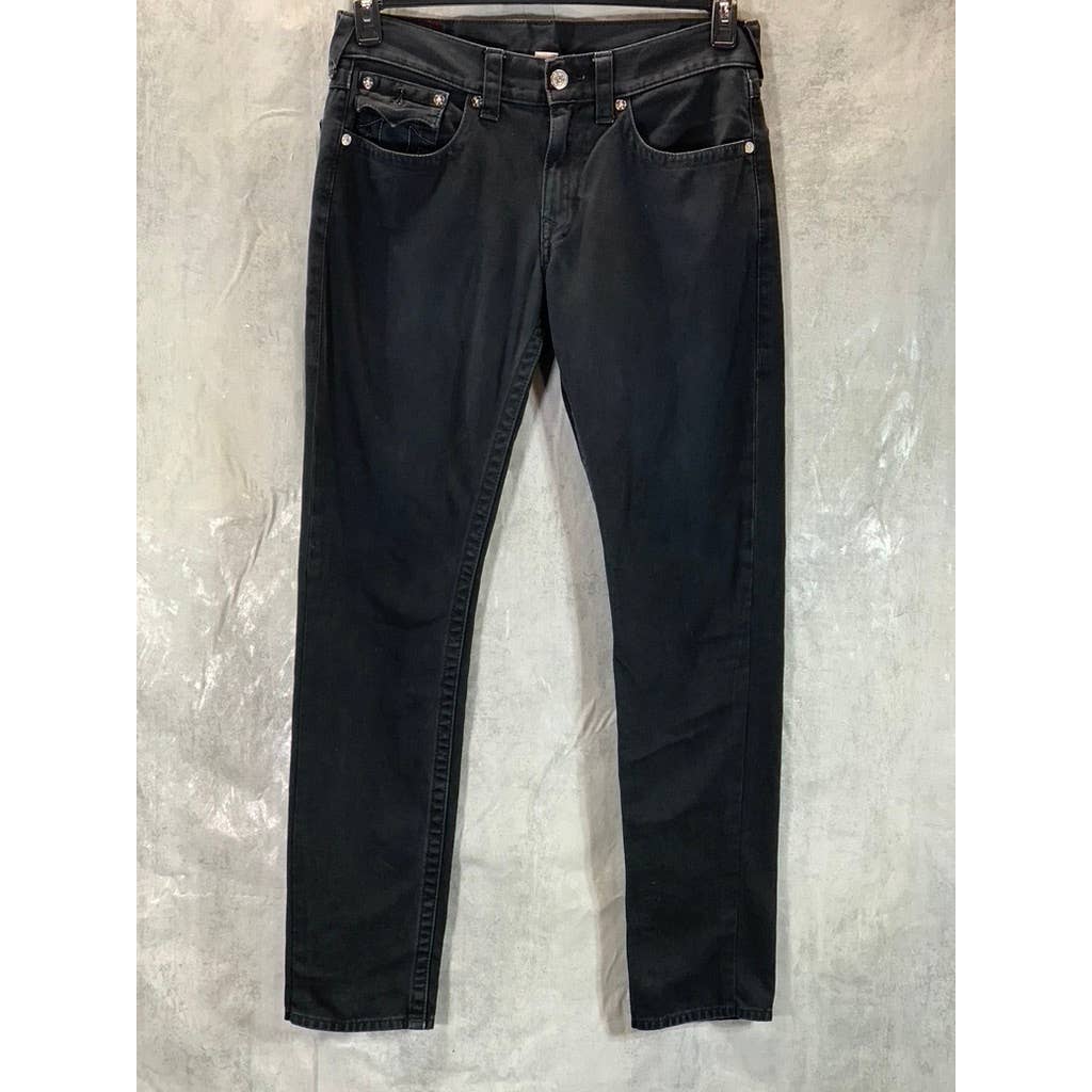TRUE RELIGION Men's Black Straight-Fit Flap Pockets Cotton Jeans SZ 33X32