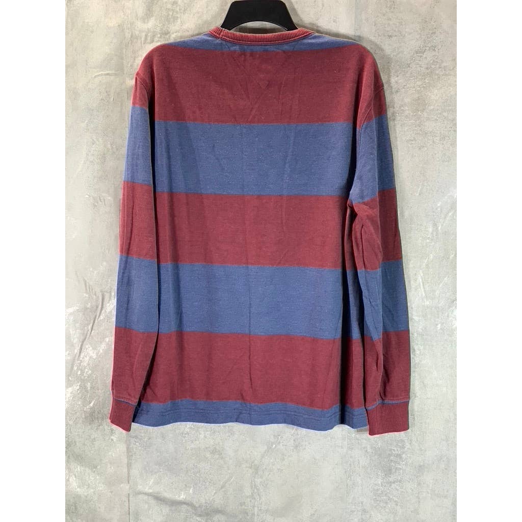 TOMMY HILFIGER Men's Navy/Burgundy Striped Regular-Fit Crewneck Sweater SZ L