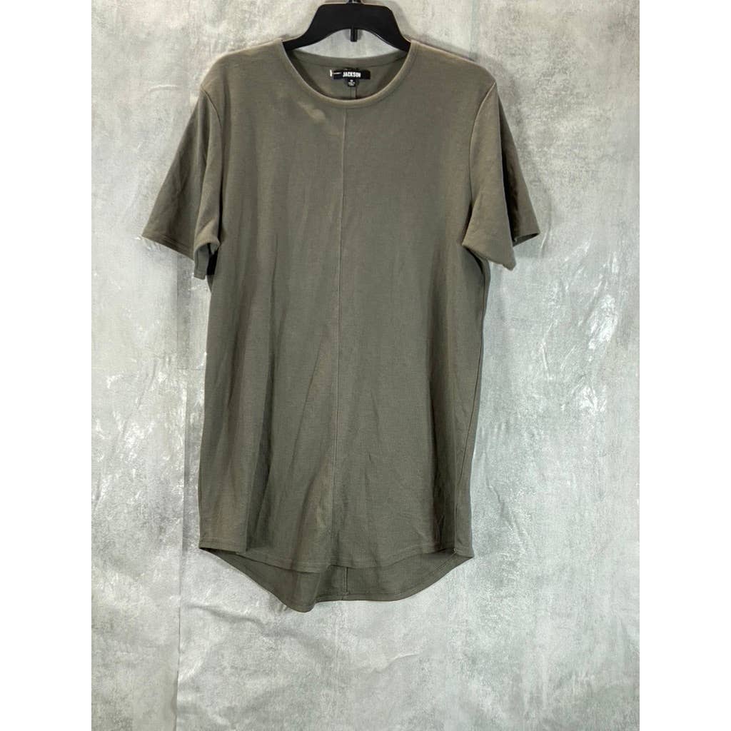 JACKSON Men's Olive Textured Crewneck Curved-Hem Short-Sleeve T-Shirt SZ M