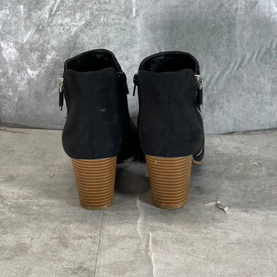 STYLE & CO Women's Black Micro Masrinaa Slip-On Block-Heel Ankle Booties SZ 7.5