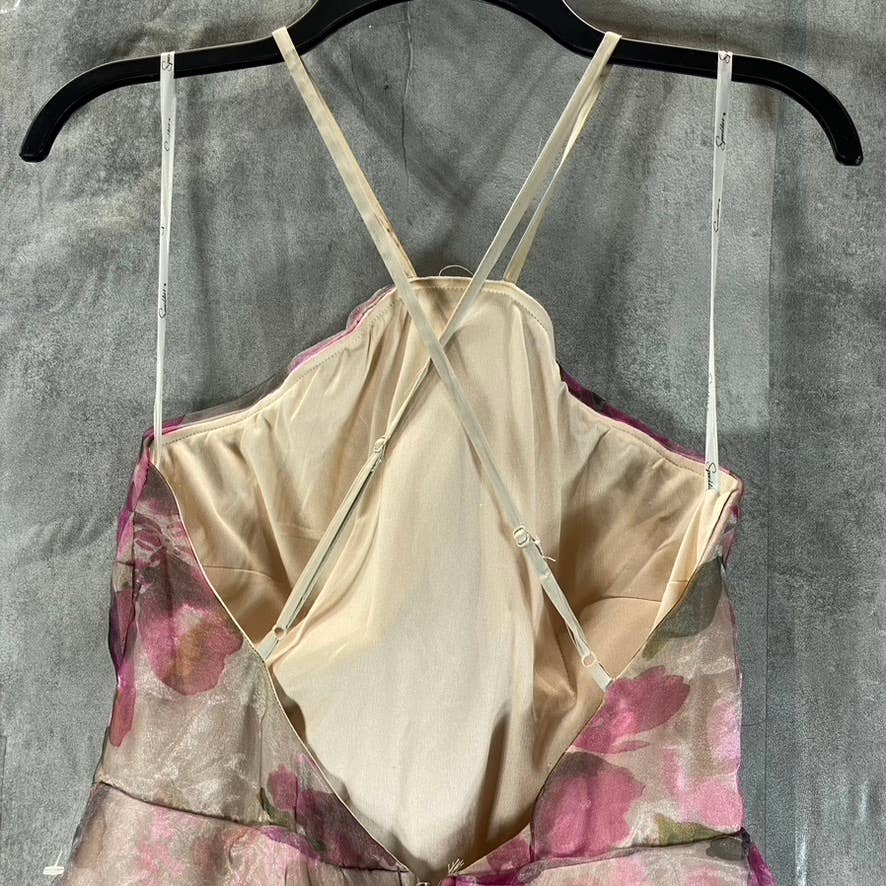 SPEECHLESS Juniors' Grey/Fuchsia Organza Floral-Print Tiered Halter Dress SZ 9