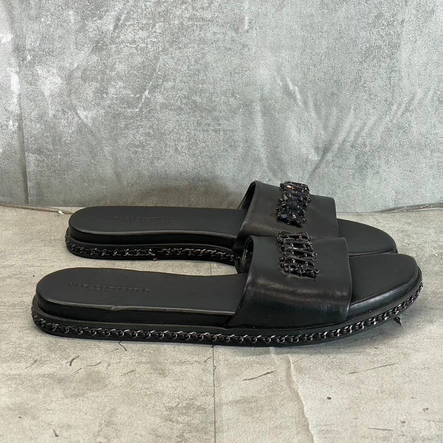 KARL LAGERFELD PARIS Women's Black Rhinestone Bijou Slide Sandals SZ 11