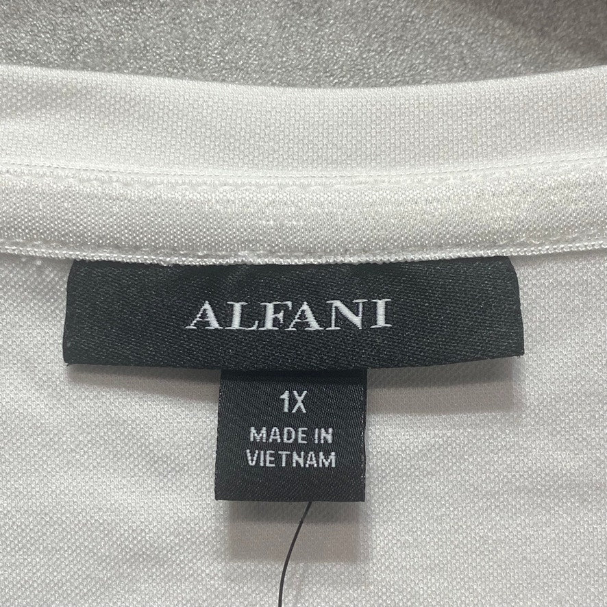 ALFANI Plus Size White Mixed-Media Crewneck Short Sleeve Pullover Dress SZ 1X