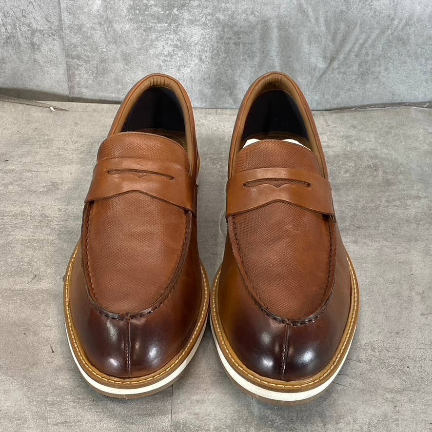 THOMAS & VINE Men's Cognac Leather Watkins Slip-On Penny Loafers SZ12
