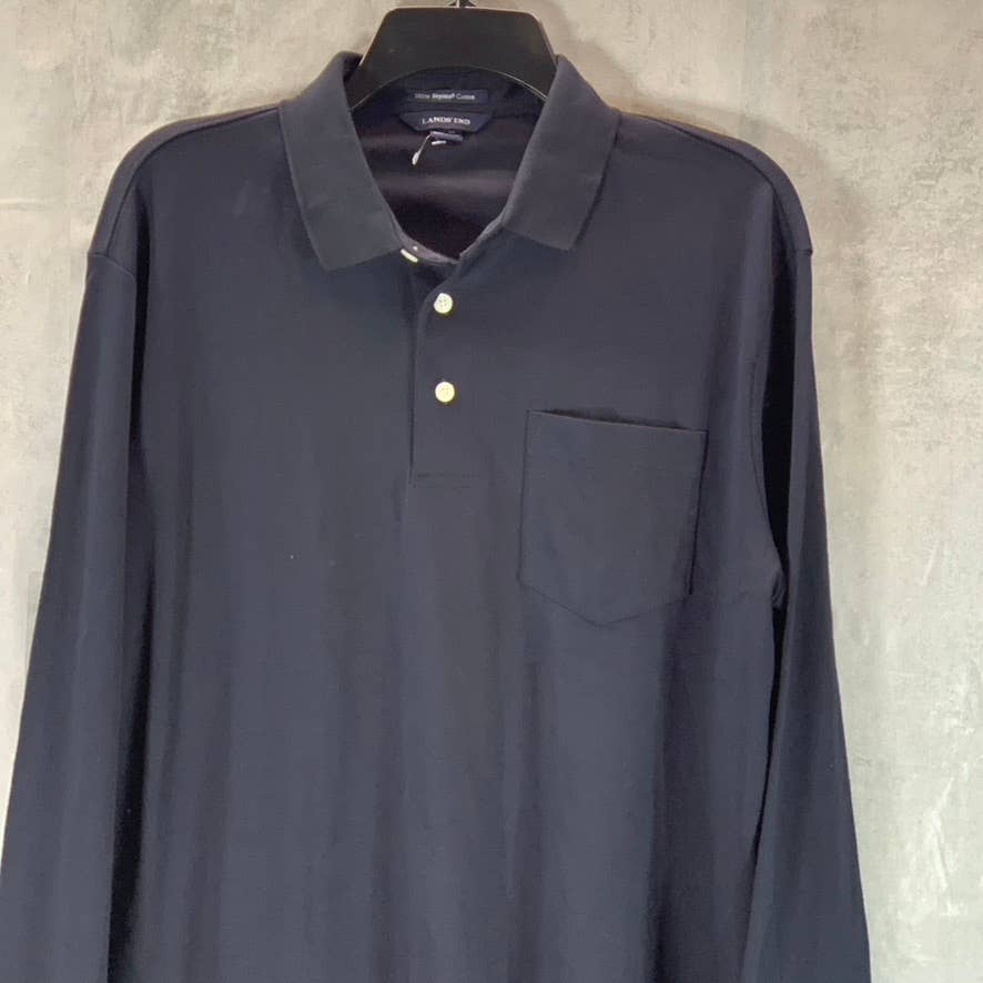 LANDS' END Men's Radiant Navy Supima Pocket Super Soft Polo Shirt SZ M