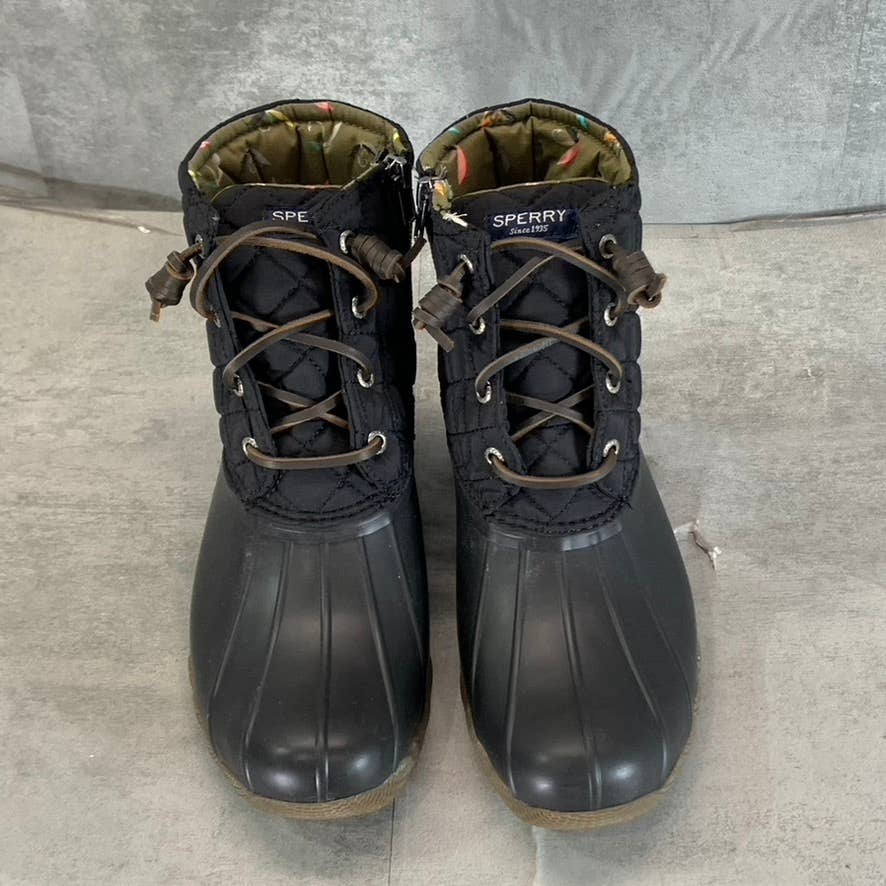 SPERRY Women's Black Saltwater Quilted Lace-Up Waterproof Duck Boots SZ 8