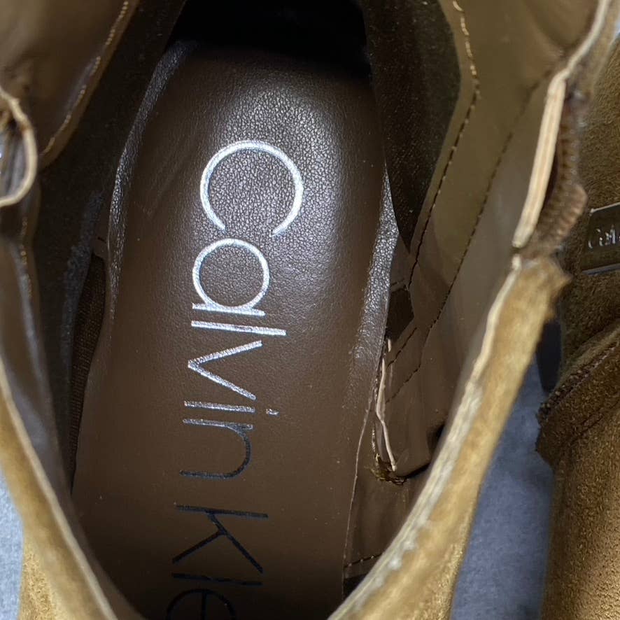CALVIN KLEIN Women's Dark Natural Deniece Block-Heel Round-Toe Ankle Boots SZ 7
