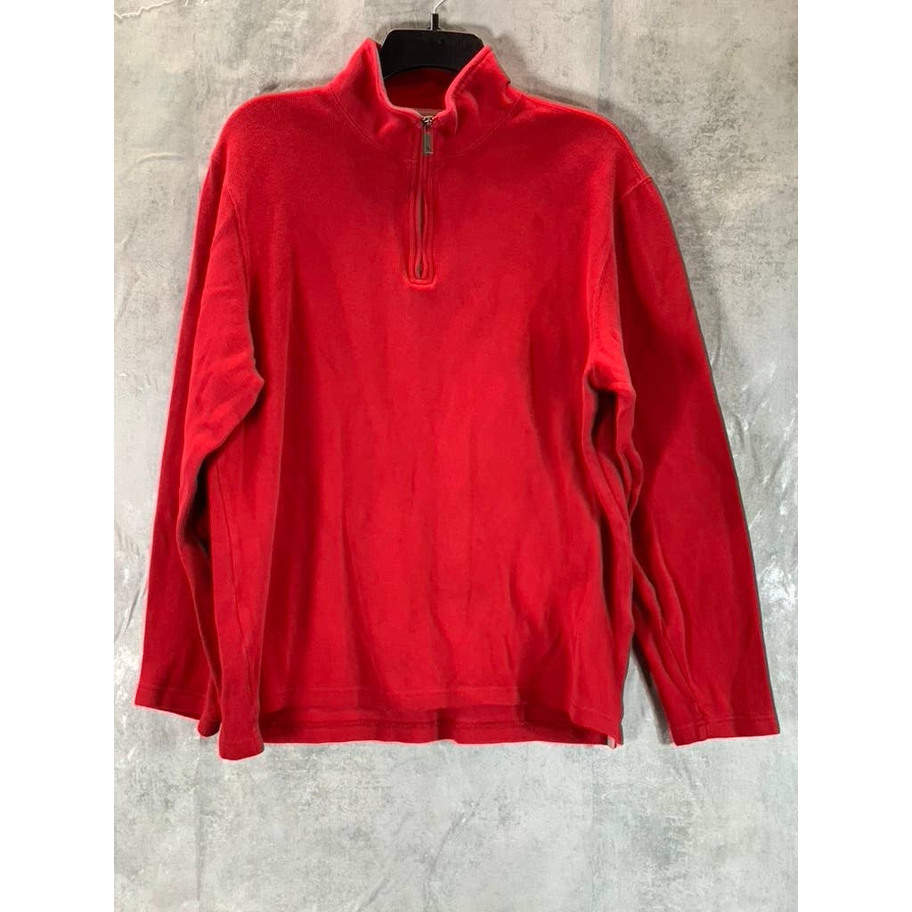 EDDIE BAUER Men's Red Quarter-Zip Cotton Pullover Sweater SZ M