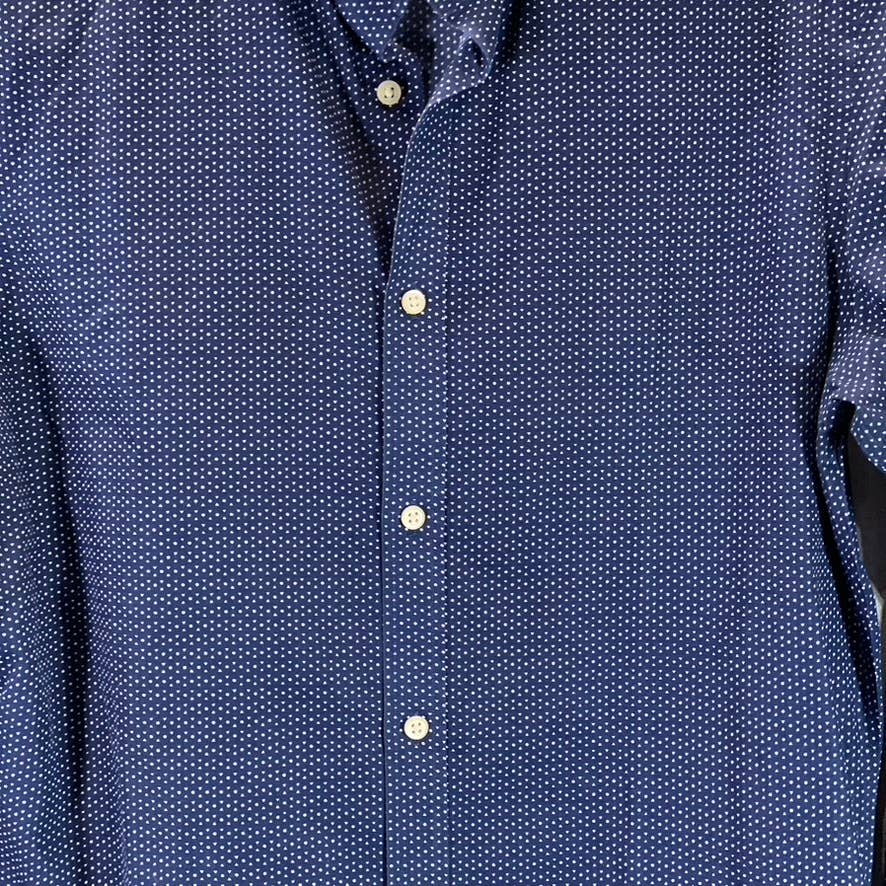 BANANA REPUBLIC Men's Navy Dot Print Non-Iron Tailored Slim-Fit Shirt SZ L