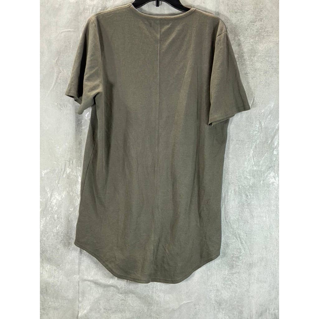 JACKSON Men's Olive Textured Crewneck Curved-Hem Short-Sleeve T-Shirt SZ M