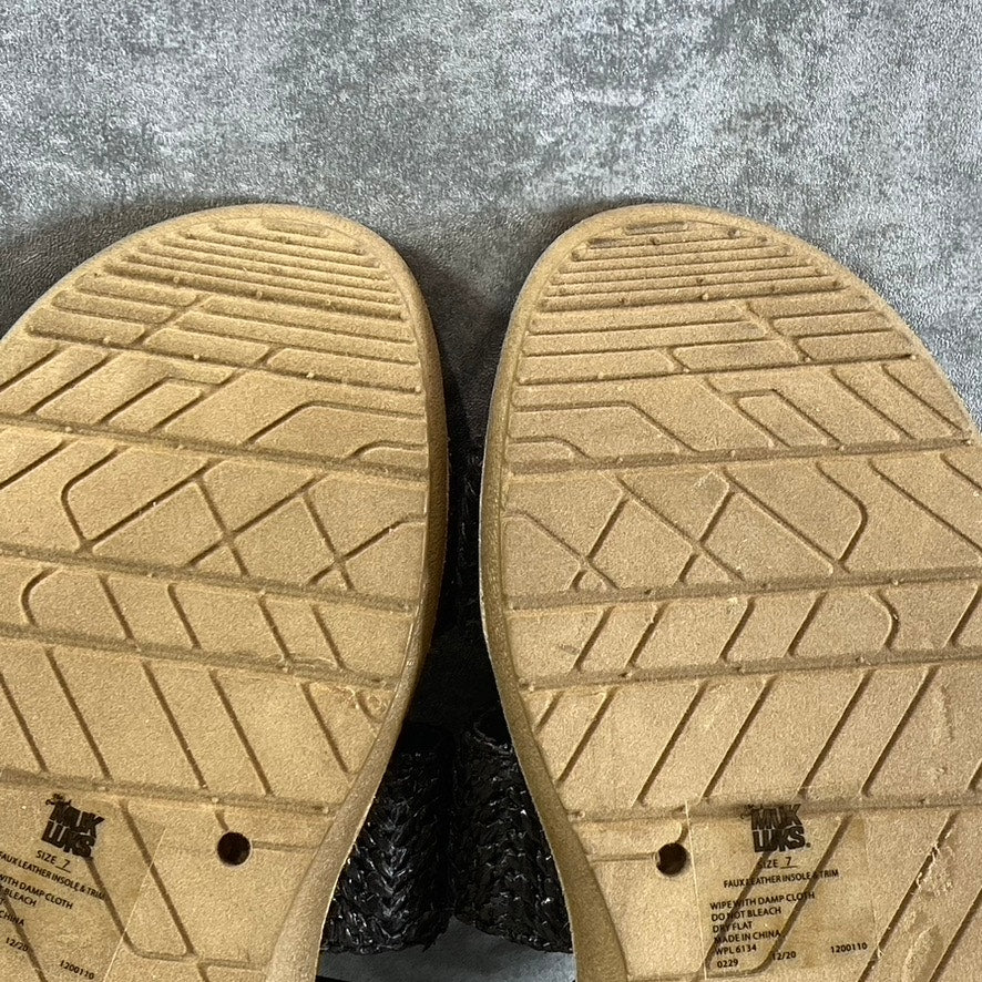 MUK LUKS Women's Black Snake Embossed About Me Ankle-Strap Slide Sandals SZ 7