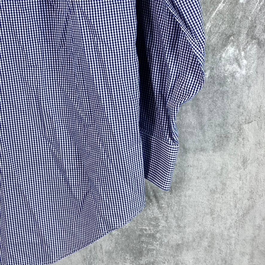 LANDS' END Men's Rich Sapphire Check No-Iron Supima Pinpoint Shirt SZ 15.5/32