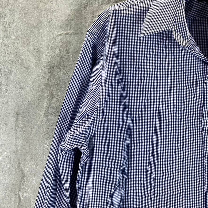 LANDS' END Men's Rich Sapphire Check No-Iron Supima Pinpoint Shirt SZ 15.5/32