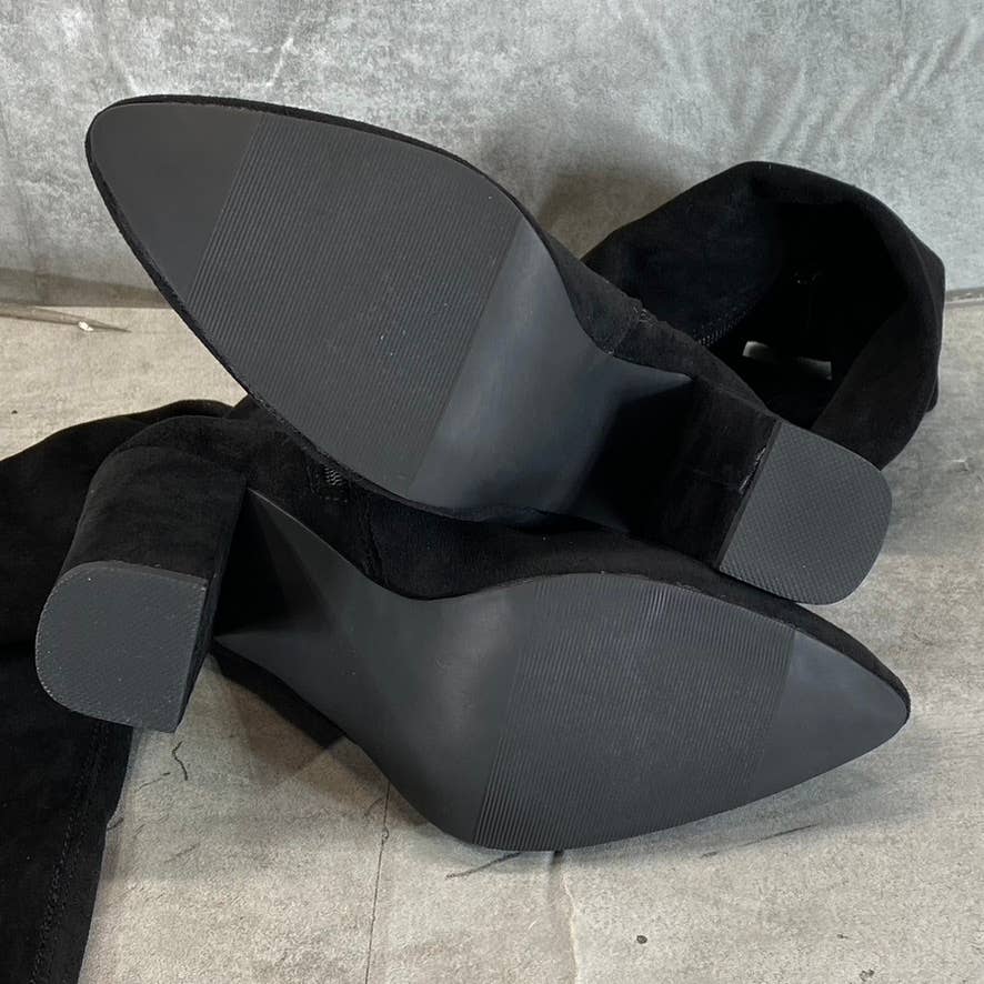 WILD PAIR Women's Black Micro Bravy Over-The-Knee Stretch Block-Heel Boots SZ8.5