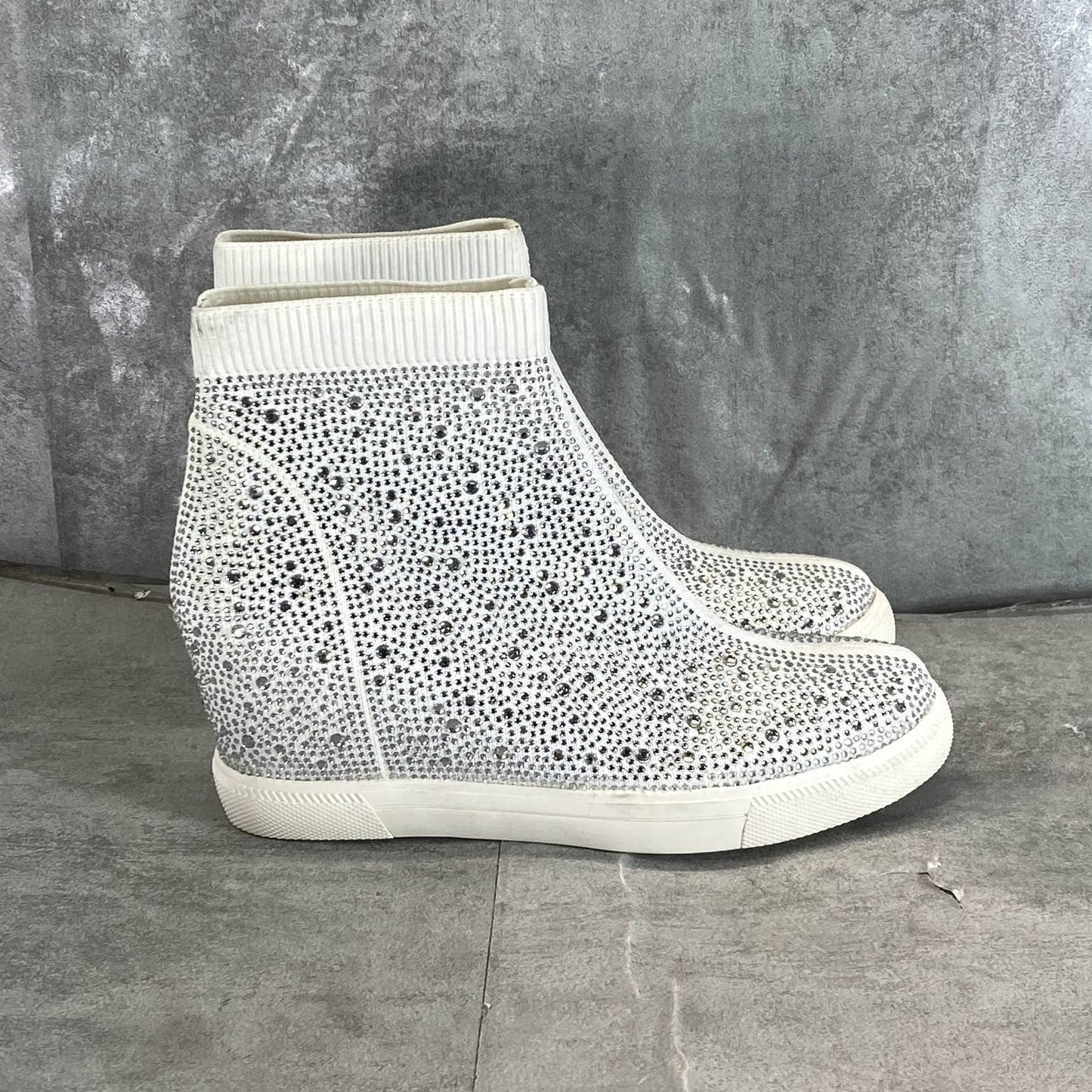 INC INTERNATIONAL Women's White Rhinestone Deena Pull-On Wedge Sneakers SZ 7