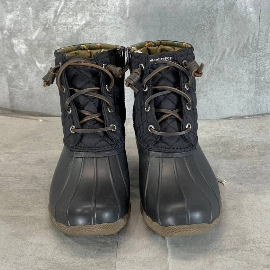 SPERRY Women's Black Saltwater Quilted Lace-Up Waterproof Duck Boots SZ 8