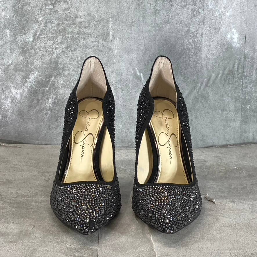 JESSICA SIMPSON Women's Black Wayva Rhinestone Pointed-Toe Pumps SZ 5.5