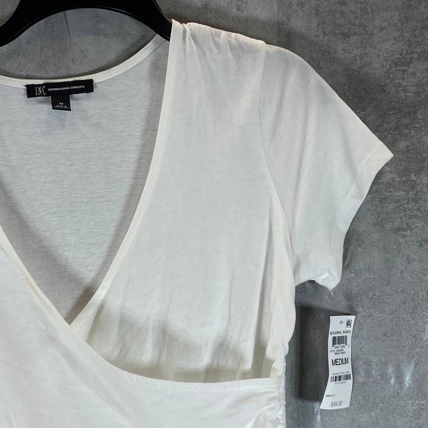 INC INTERNATIONAL CONCEPTS Women's Bright White Cotton Surplice Side-Tie Top SZM