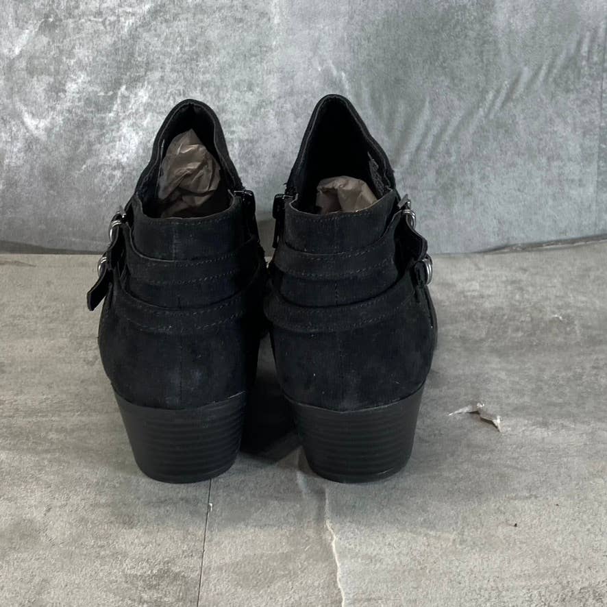 STYLE & CO Women's Black Micro Willoww Block Heel Almond-Toe Booties SZ 10.5