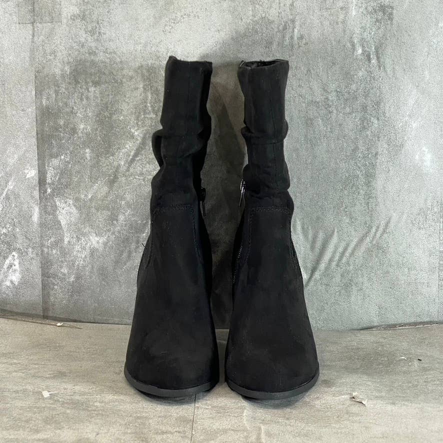 STYLE & CO Women's Black Micro Saraa Round-Toe Block-Heel Mid-Shaft Boots SZ 7