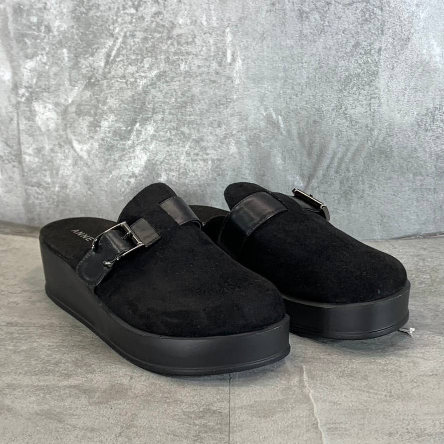 ANNE KLEIN Women's Black Victory Round-Toe Slide-On Platform Shoes SZ 8