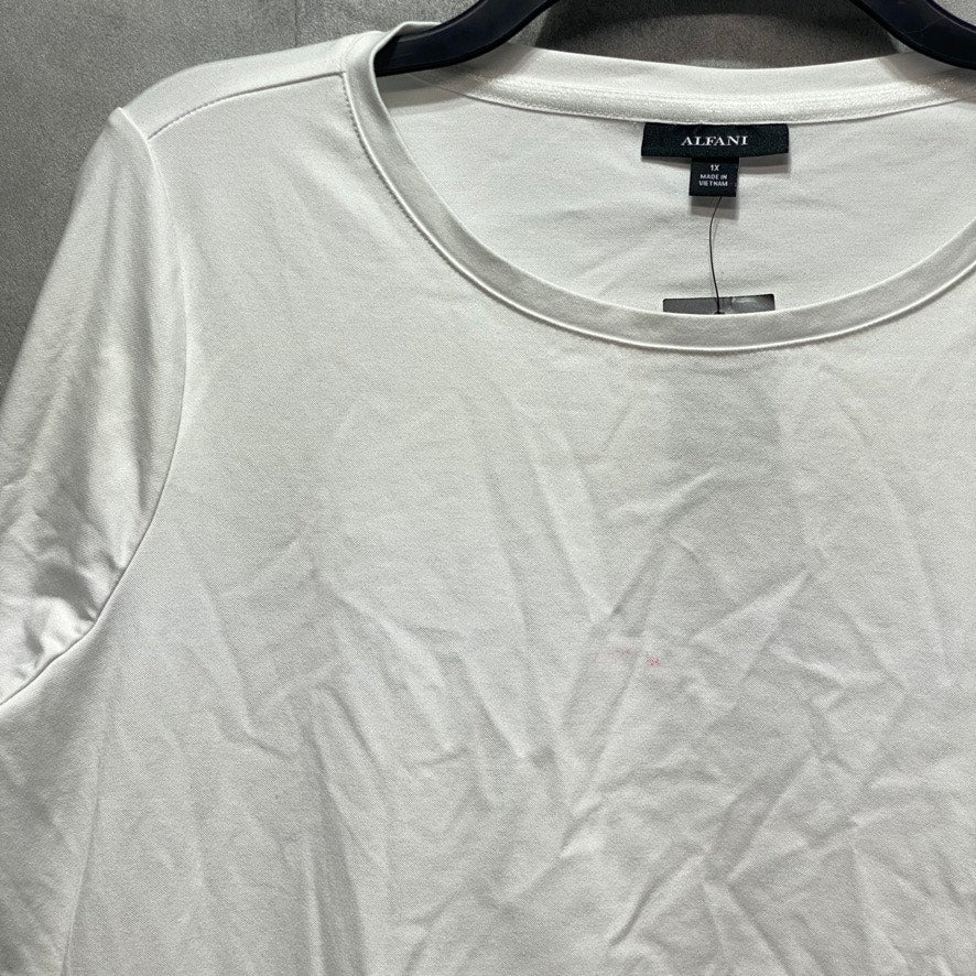 ALFANI Plus Size White Mixed-Media Crewneck Short Sleeve Pullover Dress SZ 1X