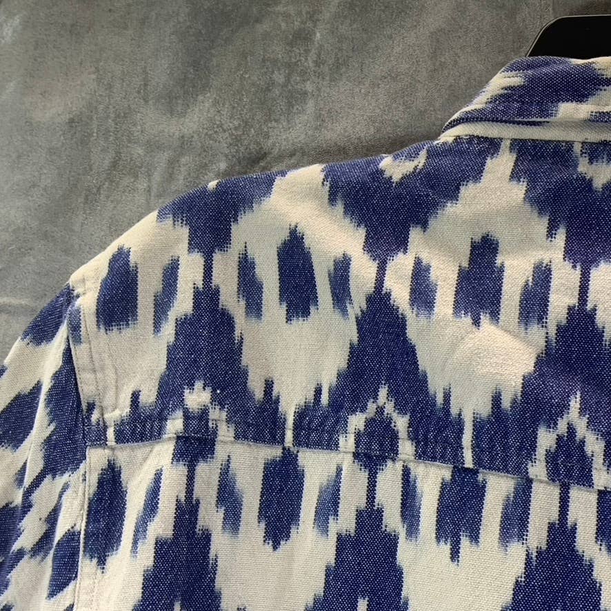 10.DEEP Men's Blue/White Guacho Button-Up Short-Sleeve Shirt SZ M