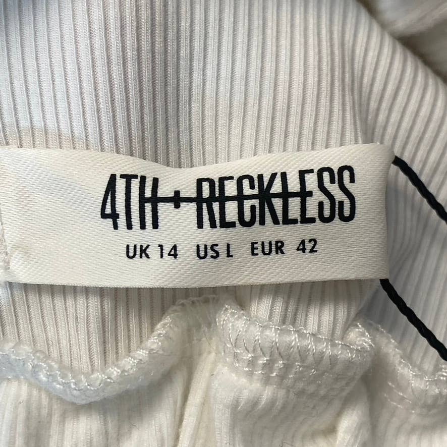 4TH & RECKLESS Women's White Plain Robyn Rib Scoopneck V-Back Knit Top SZ L
