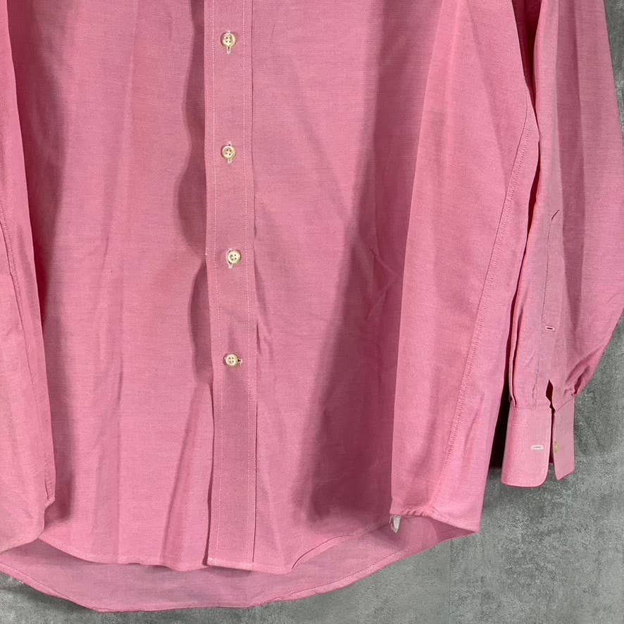 LANDS' END Men's Tall Red Textured Long Sleeve Button Up Dress Shirt SZ 16.5-36