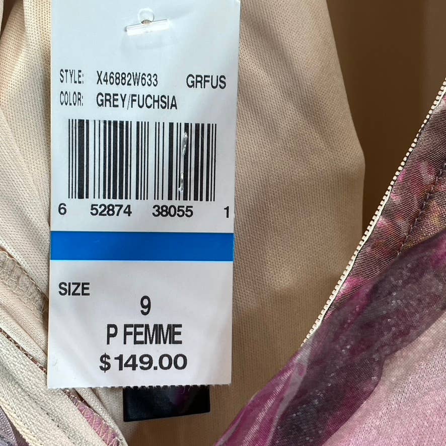 SPEECHLESS Juniors' Grey/Fuchsia Organza Floral-Print Tiered Halter Dress SZ 9
