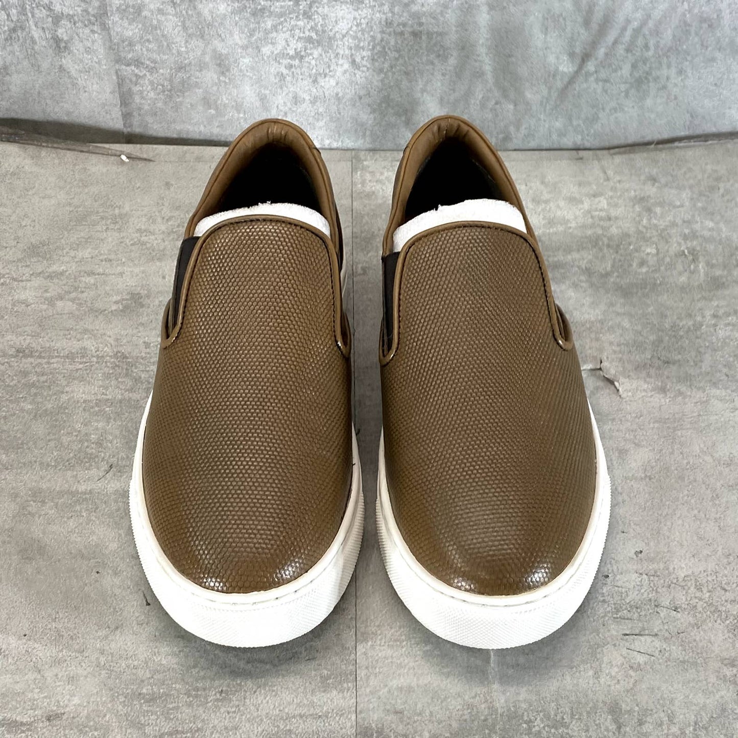 THOMAS & VINE Men's Brown Leather Conley Slip-On Sneakers SZ 10
