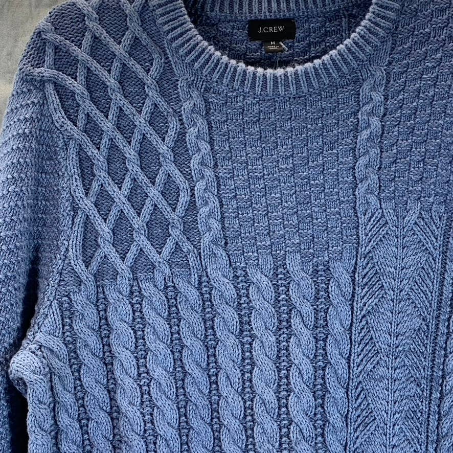 J.CREW Men's Heather Mediterranean Navy Crewneck Cable Knit Sweater SZ M