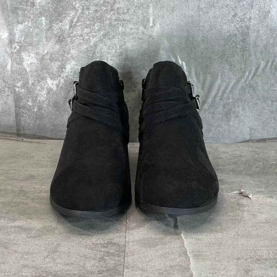 STYLE & CO Women's Black Micro Willoww Block Heel Almond-Toe Booties SZ 10.5