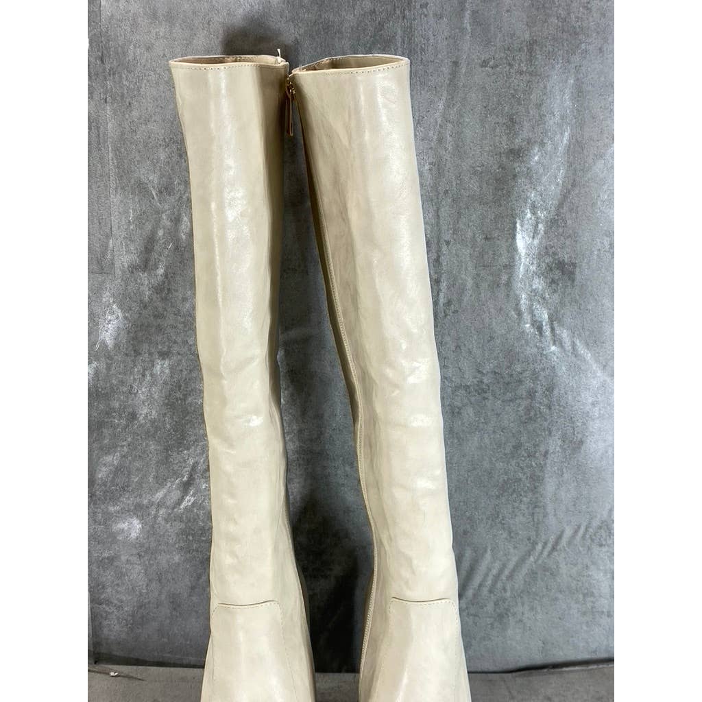 JOURNEE COLLECTION Women's Off-White Karima Block-Heel Tall Boots SZ 7