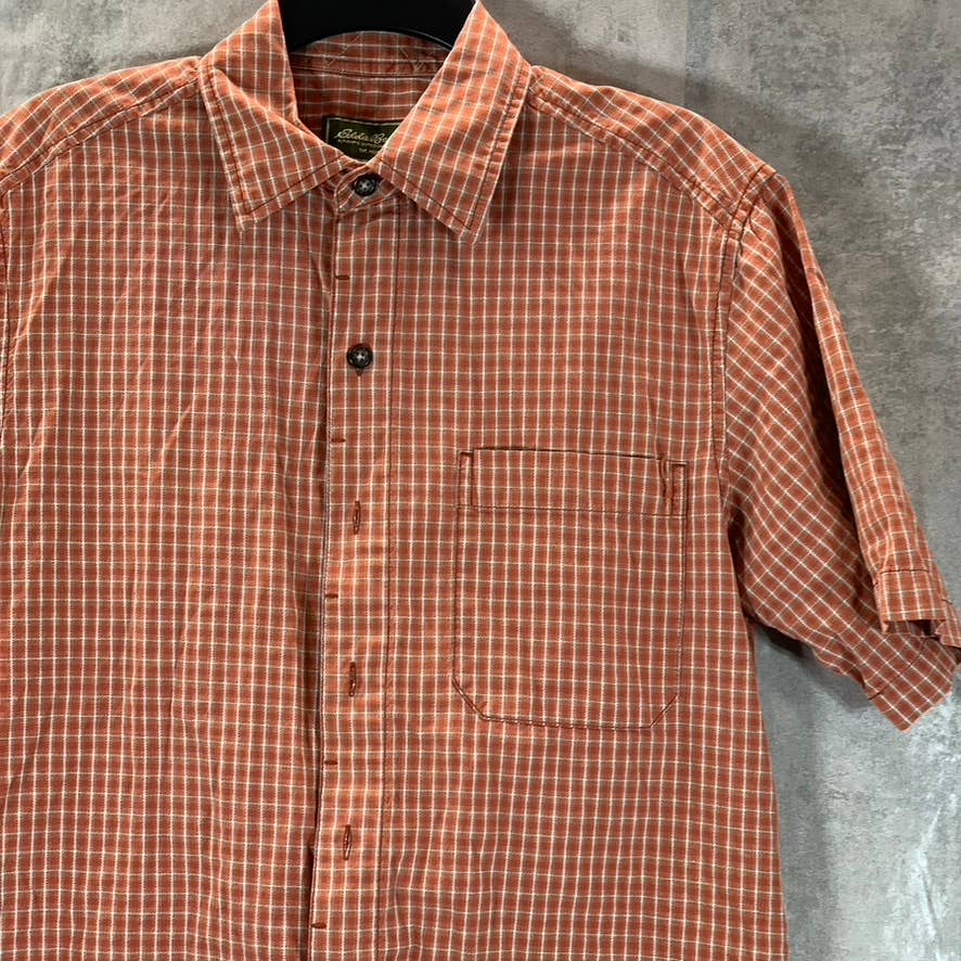 EDDIE BAUER Men's Rust Checkered Button-Up Short-Sleeve Shirt SZ S