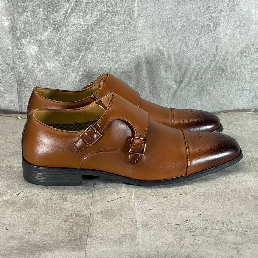 VANCE CO. Men's Tan Atticus Monk Strap Slip-On Cap-Toe Dress Shoes SZ 9.5