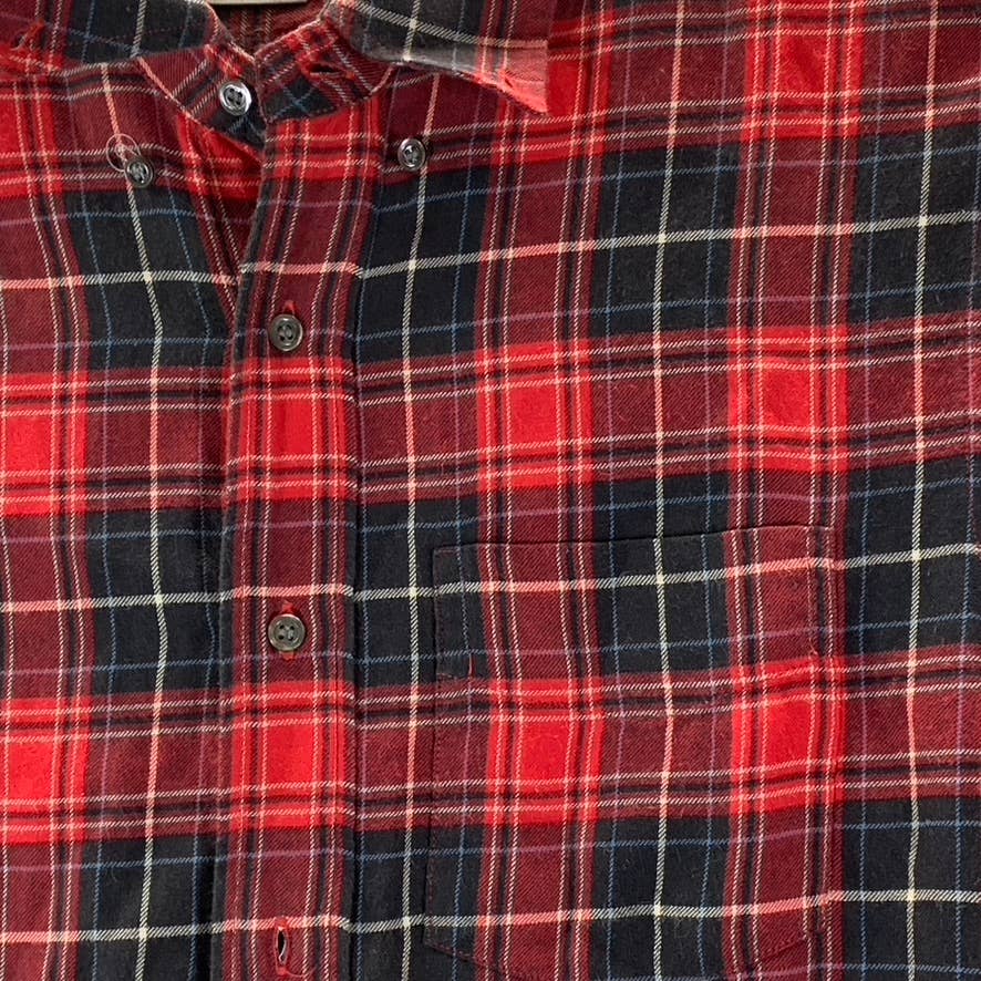 ASPESI Men's Red/Black Checkered Button-Up Long-Sleeve Shirt SZ S