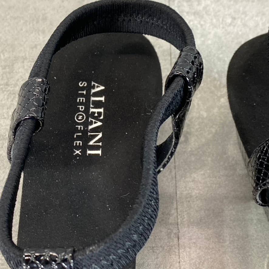 ALFANI Step N' Flex Women's Black Snake Embossed Voyage Wedge Slide Sandals SZ10
