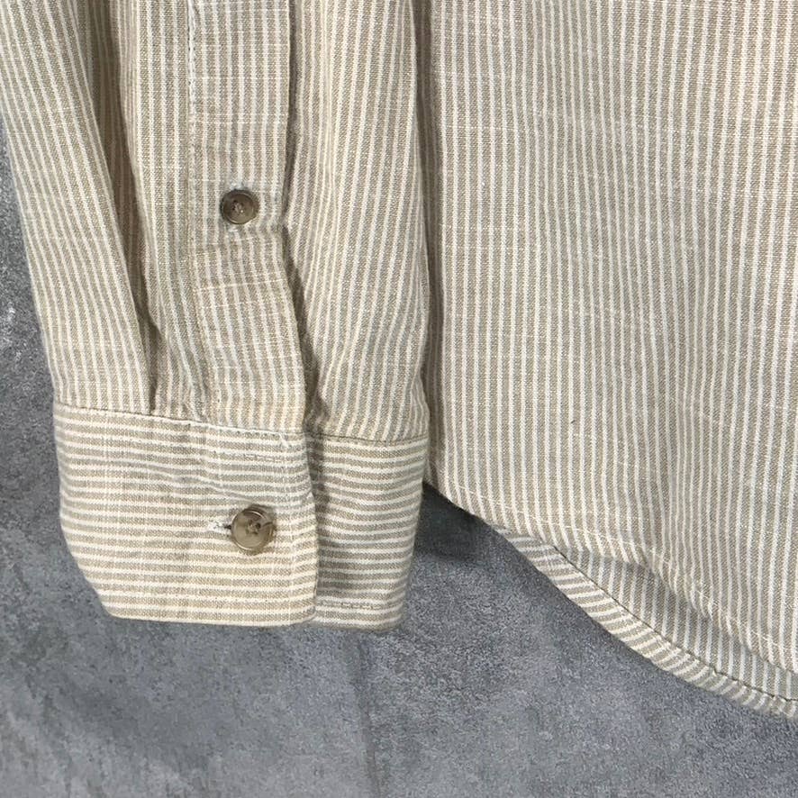 GOODFELLOW & CO Men's Tan Striped Standard-Fit Button-Up Long-Sleeve Shirt SZ M