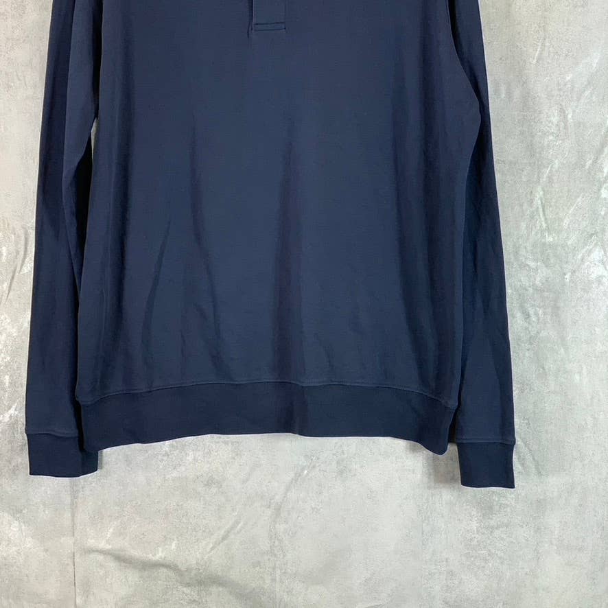 LANDS' END Men's Navy Traditional-Fit Supima Long-Sleeve Polo Shirt SZ L