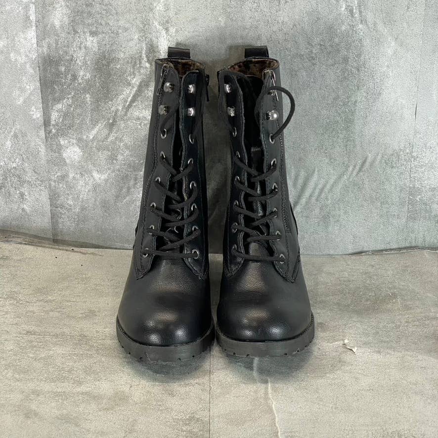 SUN+STONE Women's Black Sloanie Block-Heel Lug Sole Side-Zip Hiker Boots SZ 9