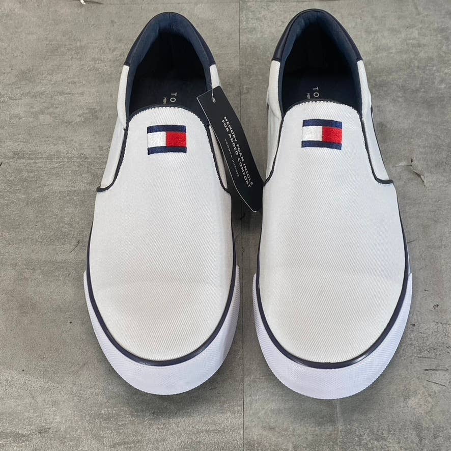 TOMMY HILFIGER Men's White Canvas Roaklyn Twin Gore Slip-On Sneakers SZ 9.5