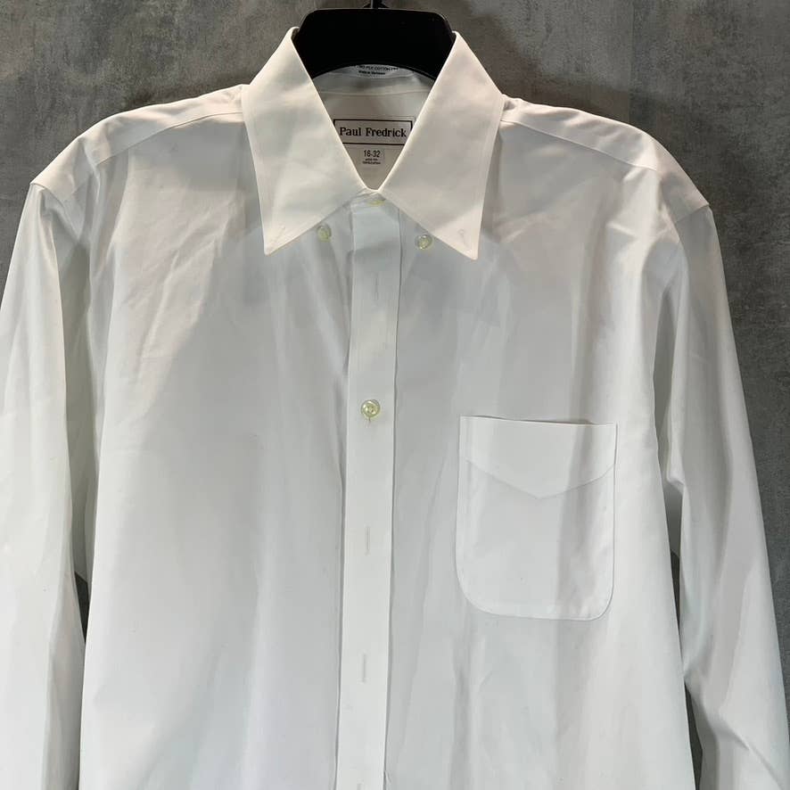PAUL FREDRICK Men's White Non-Iron Cotton Pinpoint Solid Dress Shirt SZ 16-32