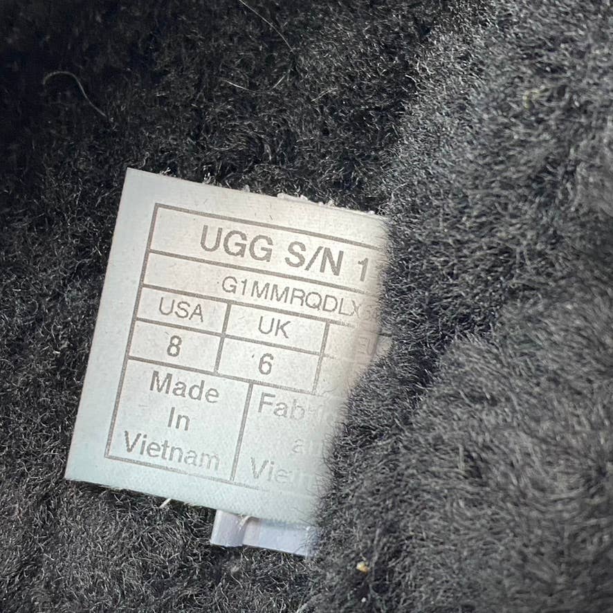 UGG Women's Black Fur Disco Cross Slide Elastic Ankle-Strap Slippers SZ 8