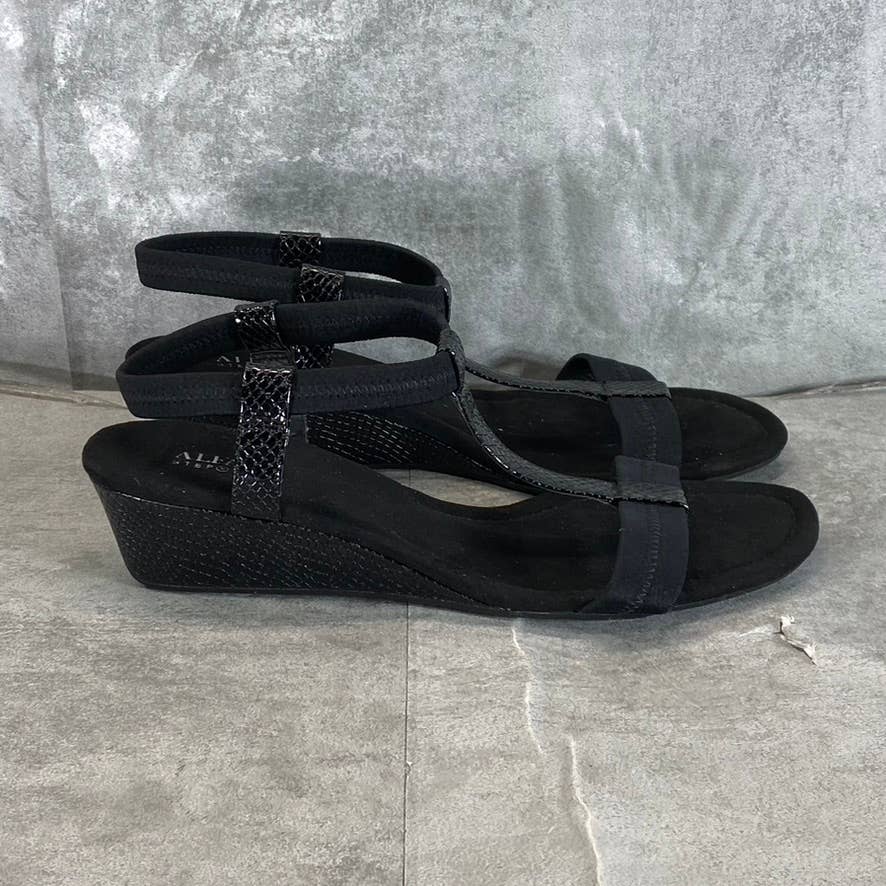 ALFANI Step N' Flex Women's Black Snake Embossed Voyage Wedge Slide Sandals SZ10