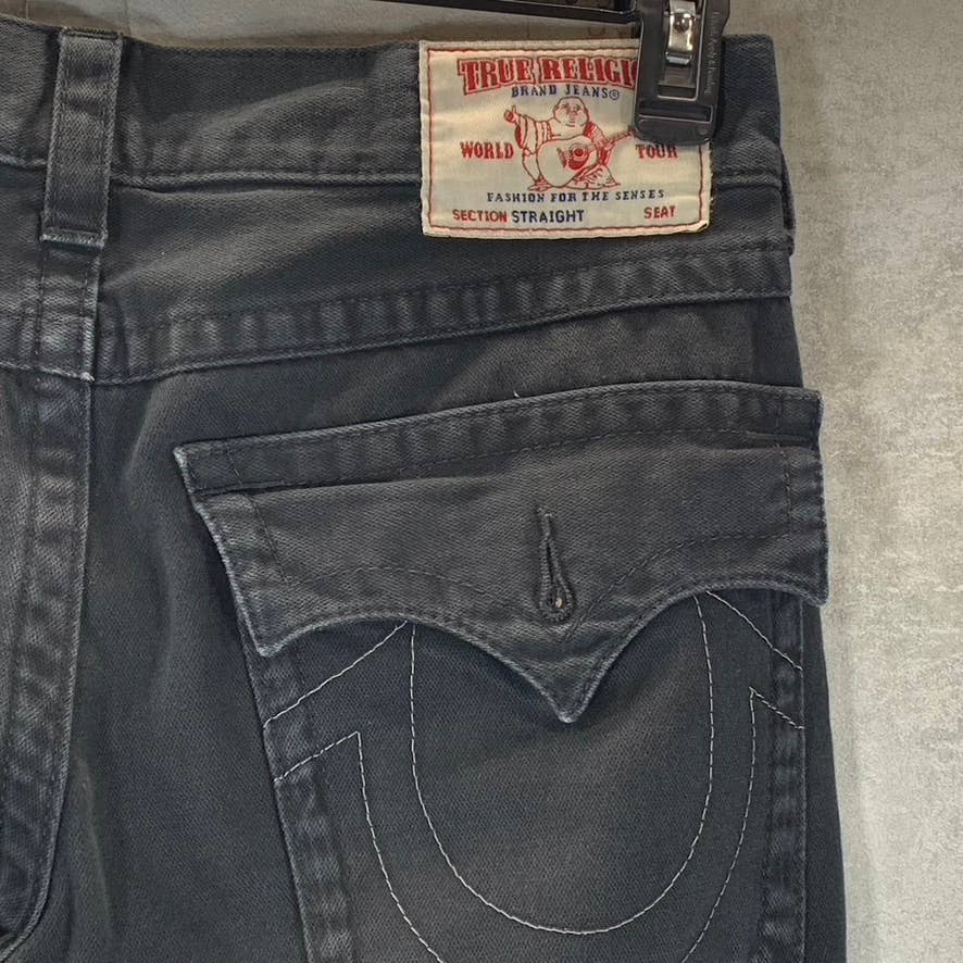 TRUE RELIGION Men's Black Straight-Fit Flap Pockets Cotton Jeans SZ 33X32