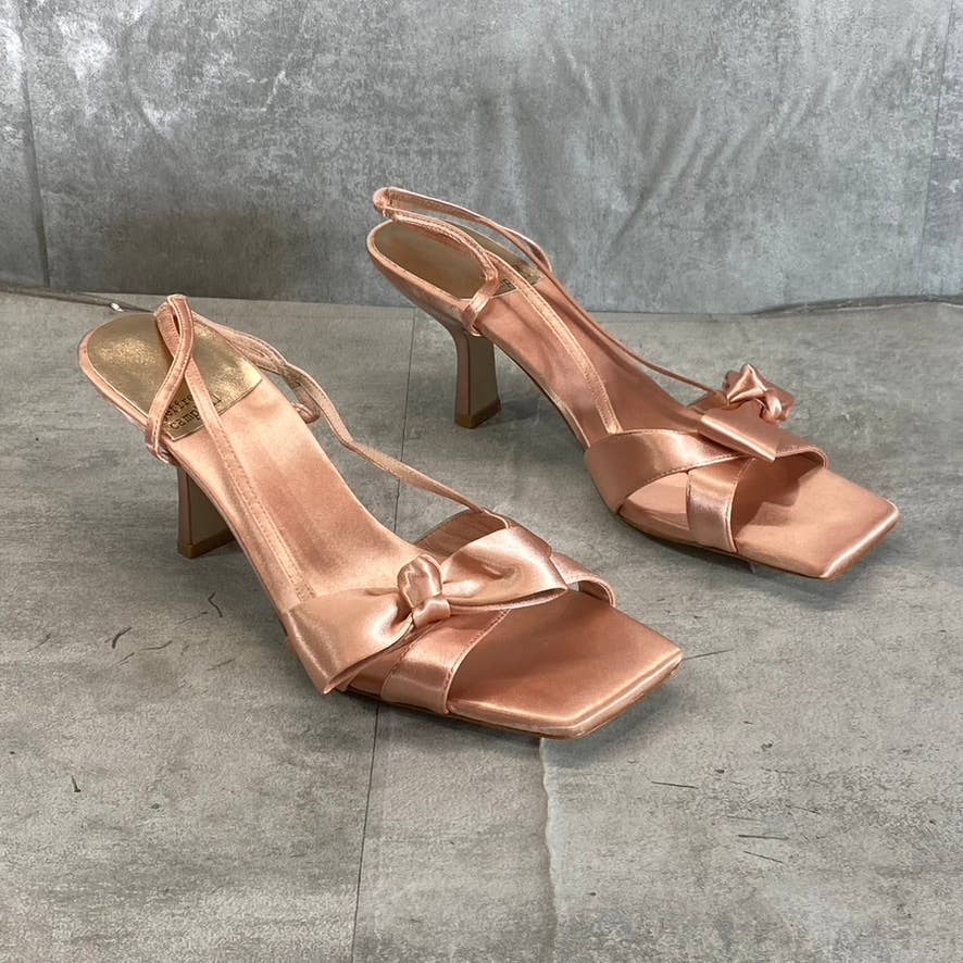 JEFFREY CAMPBELL Women's Natural Satin Take A Bow Square-Toe Slingback Sandals